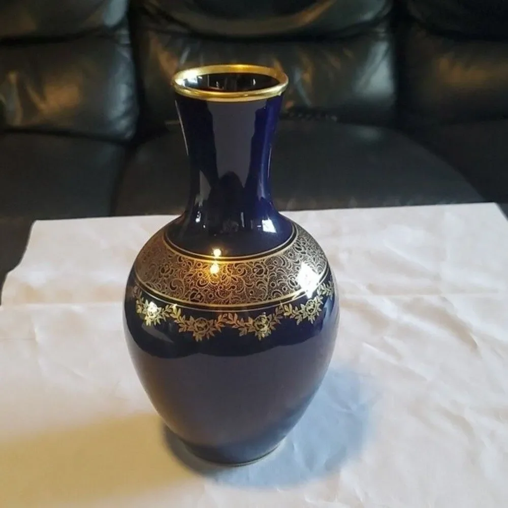 Lindner Echt Cobalt Vase – 5‑3‑152 – VTG 50s Gilded Germany